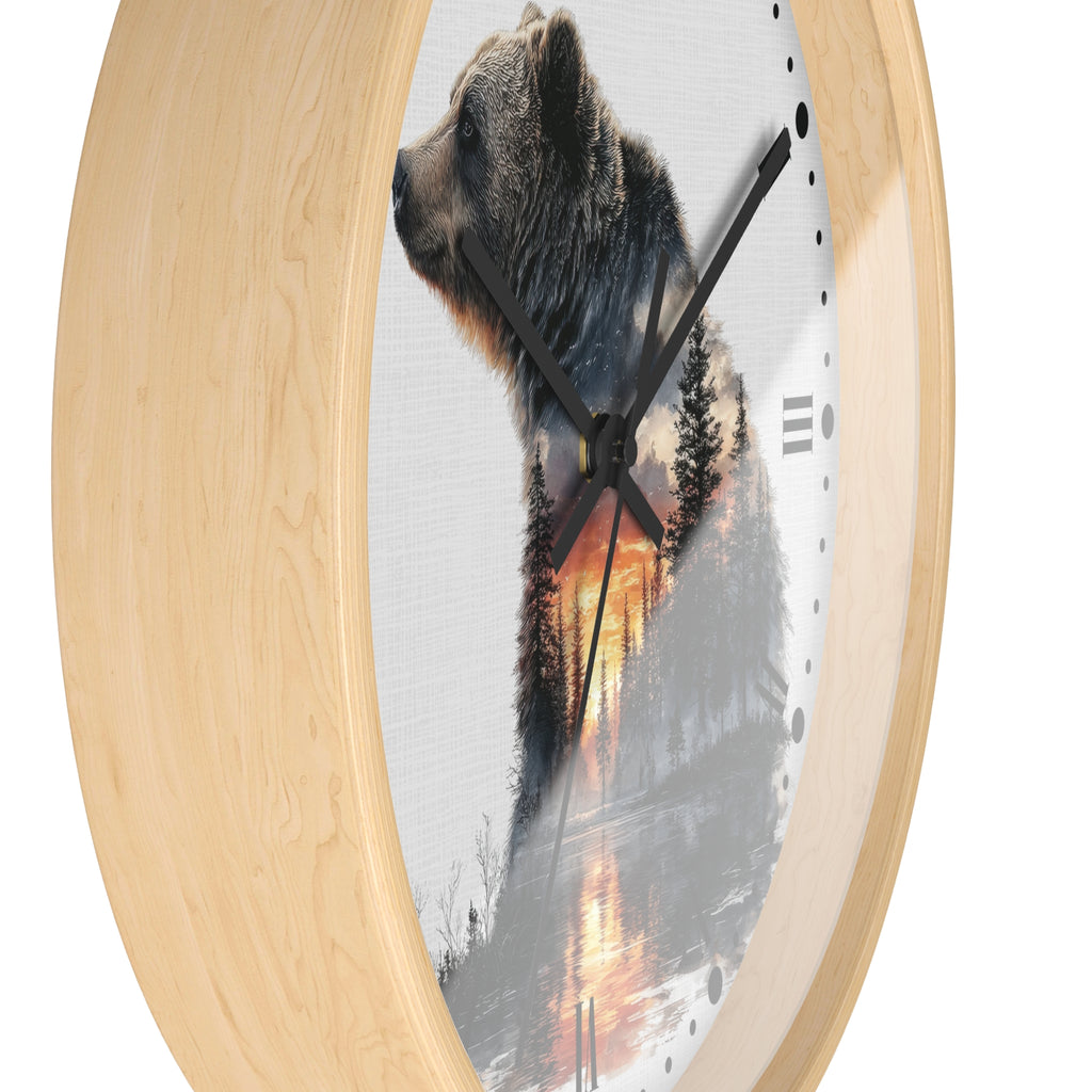 Bear Landscape Wall Clock — Rustic Wildlife Decor