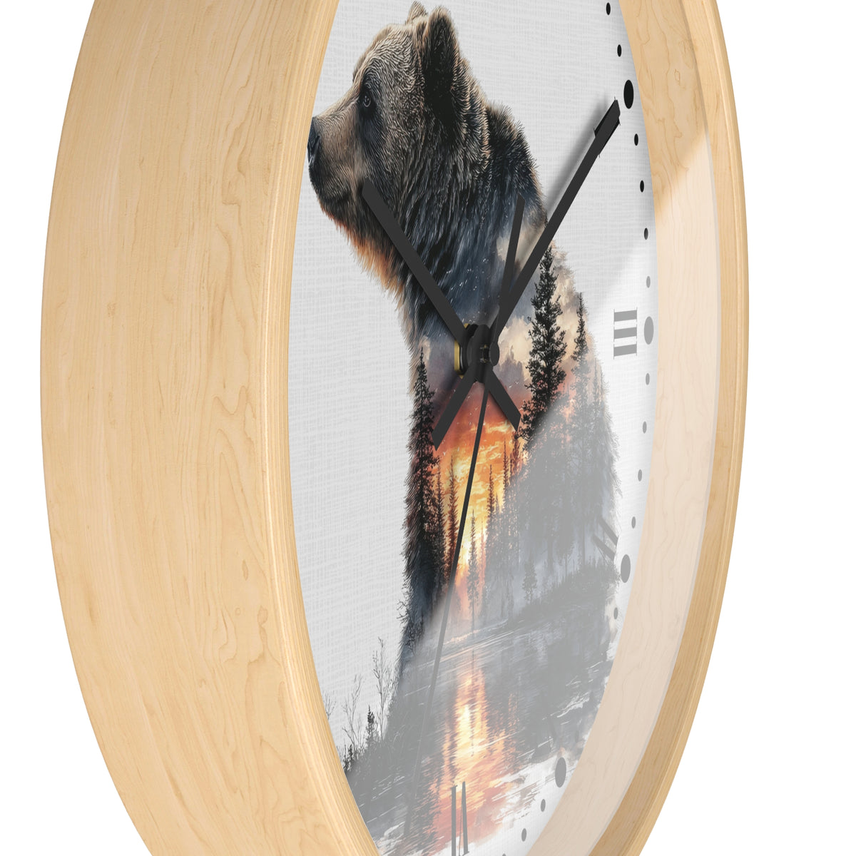 Bear Landscape Wall Clock — Rustic Wildlife Decor