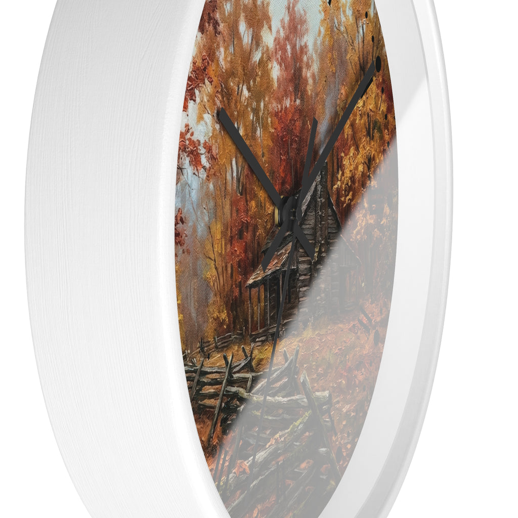 Rustic Autumn Cabin Wall Clock