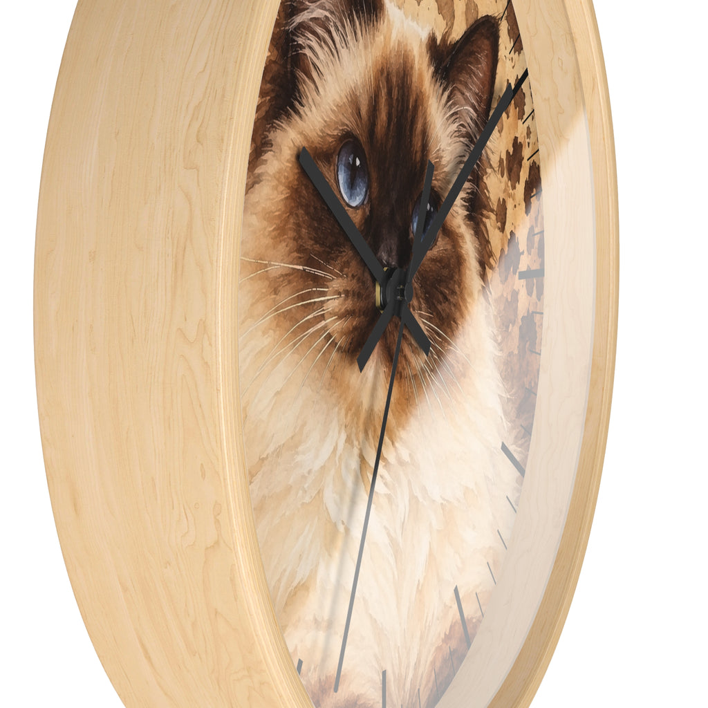 Cheetah Print Birman Cat Wood Wall Clock