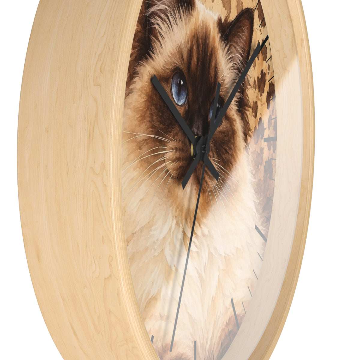 Cheetah Print Birman Cat Wood Wall Clock