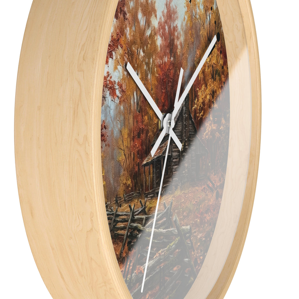 Rustic Autumn Cabin Wall Clock