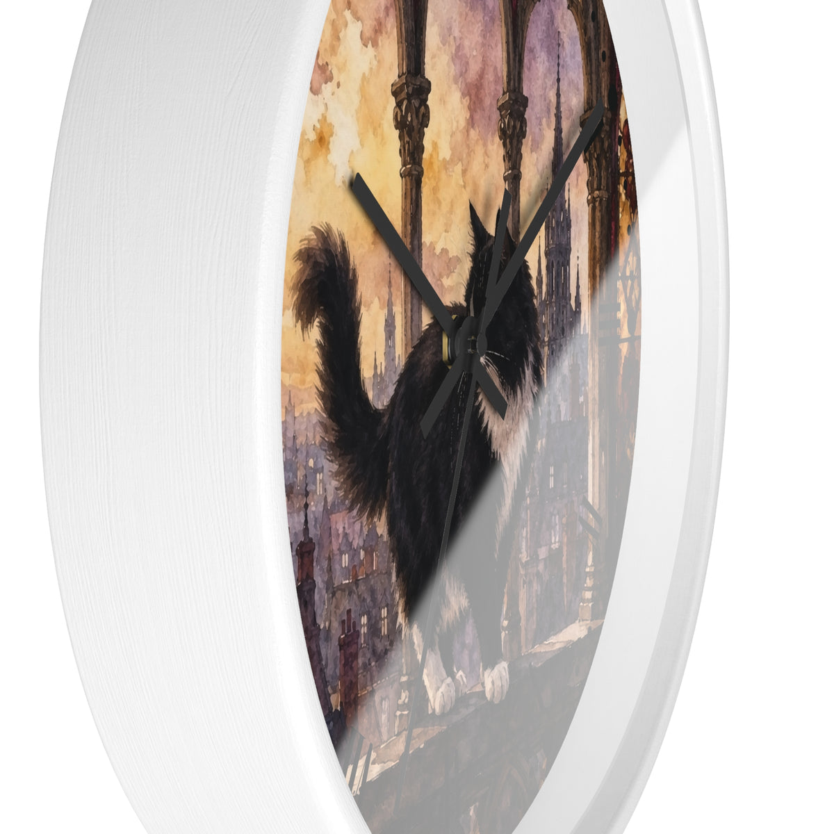 Gothic Black Tuxedo Cat Cathedral Wood Wall Clock