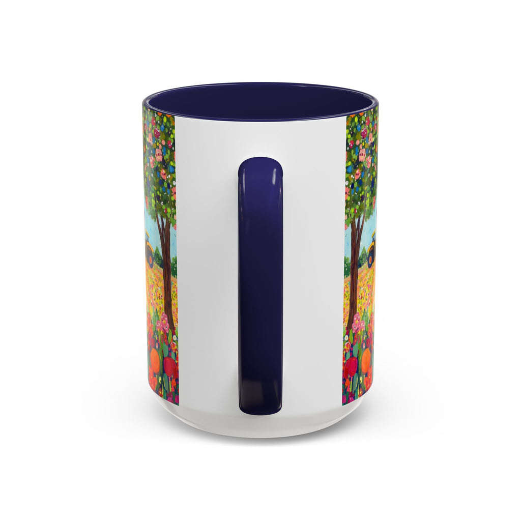 Colorful mug with floral design on a white background