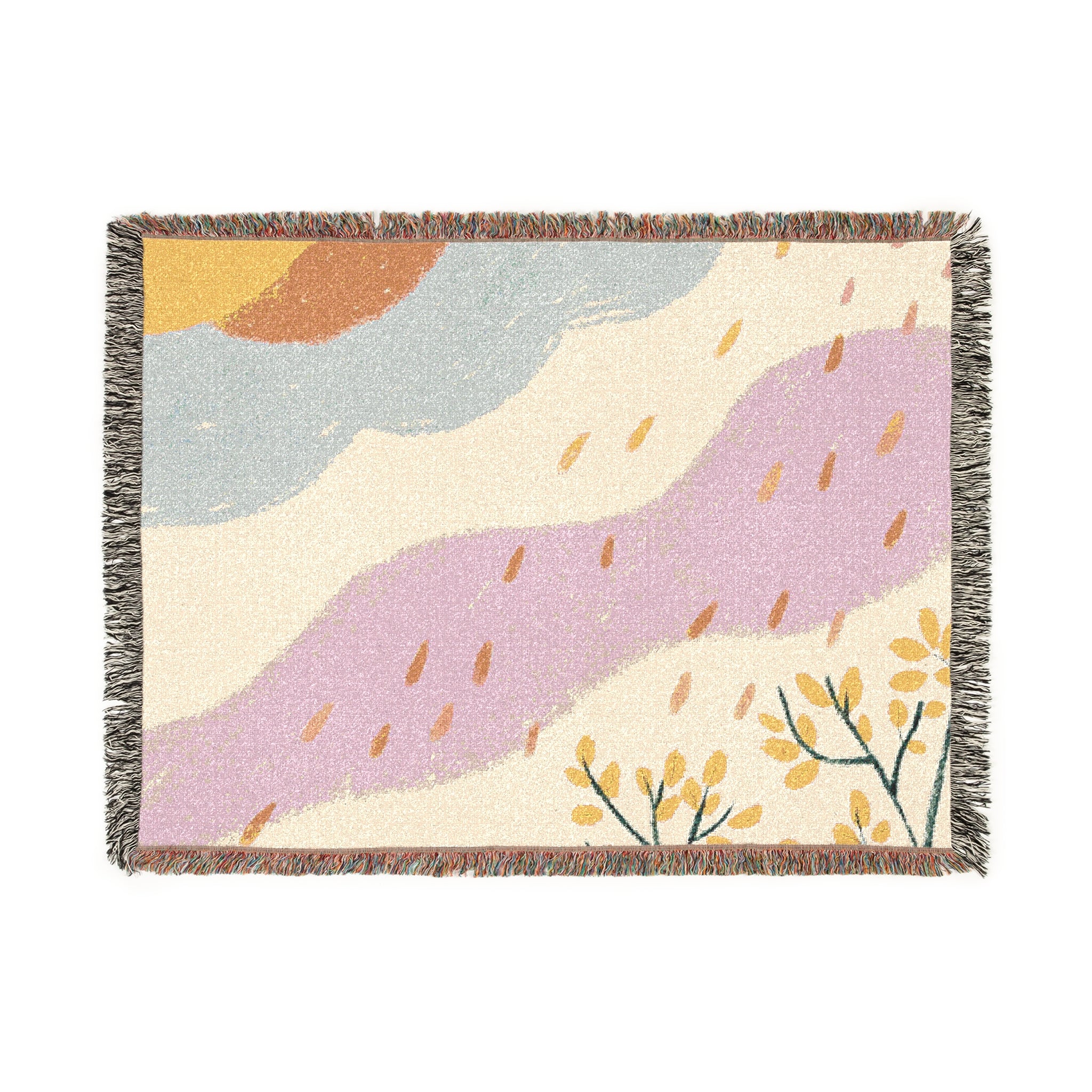 Hand Drawn Nature-Inspired Woven Blanket for Cozy Living