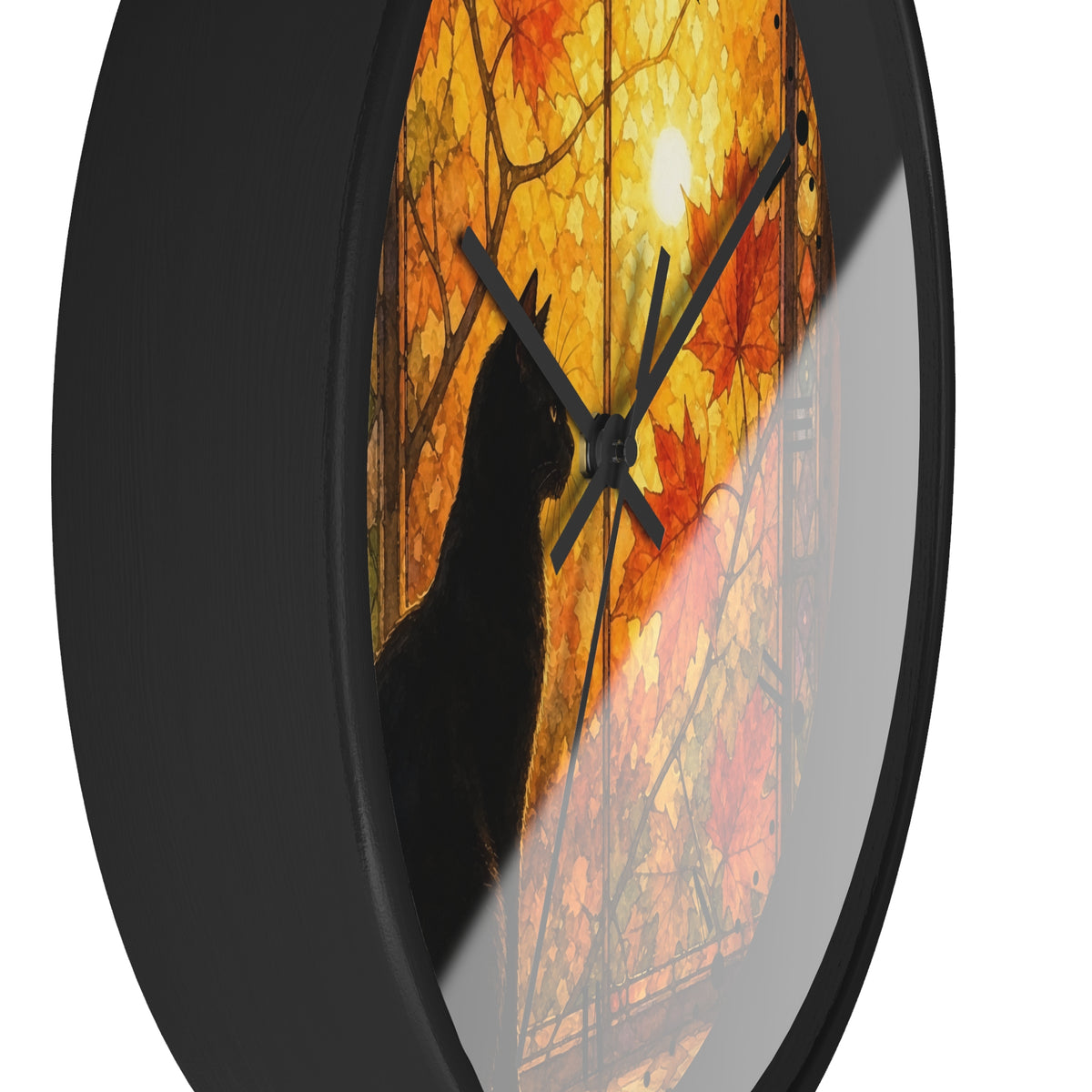 Window Cat Wall Clock — Black Cat Stained Glass Decor