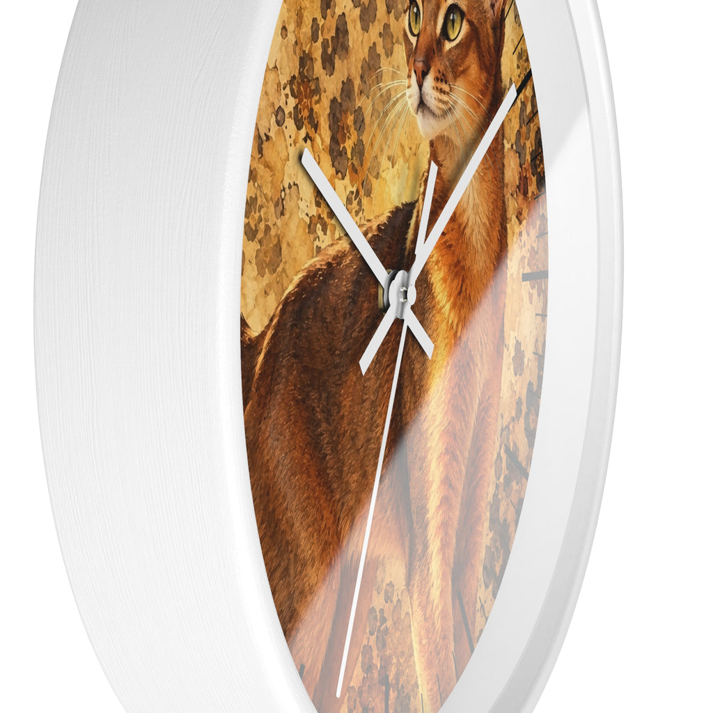 Cheetah Print Abyssinian Cat Wood Wall Clock