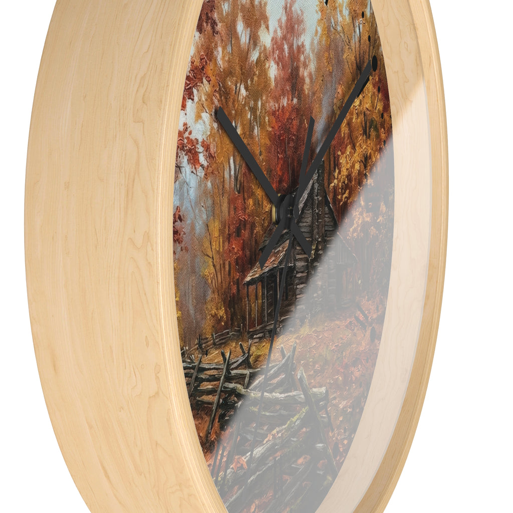 Rustic Autumn Cabin Wall Clock