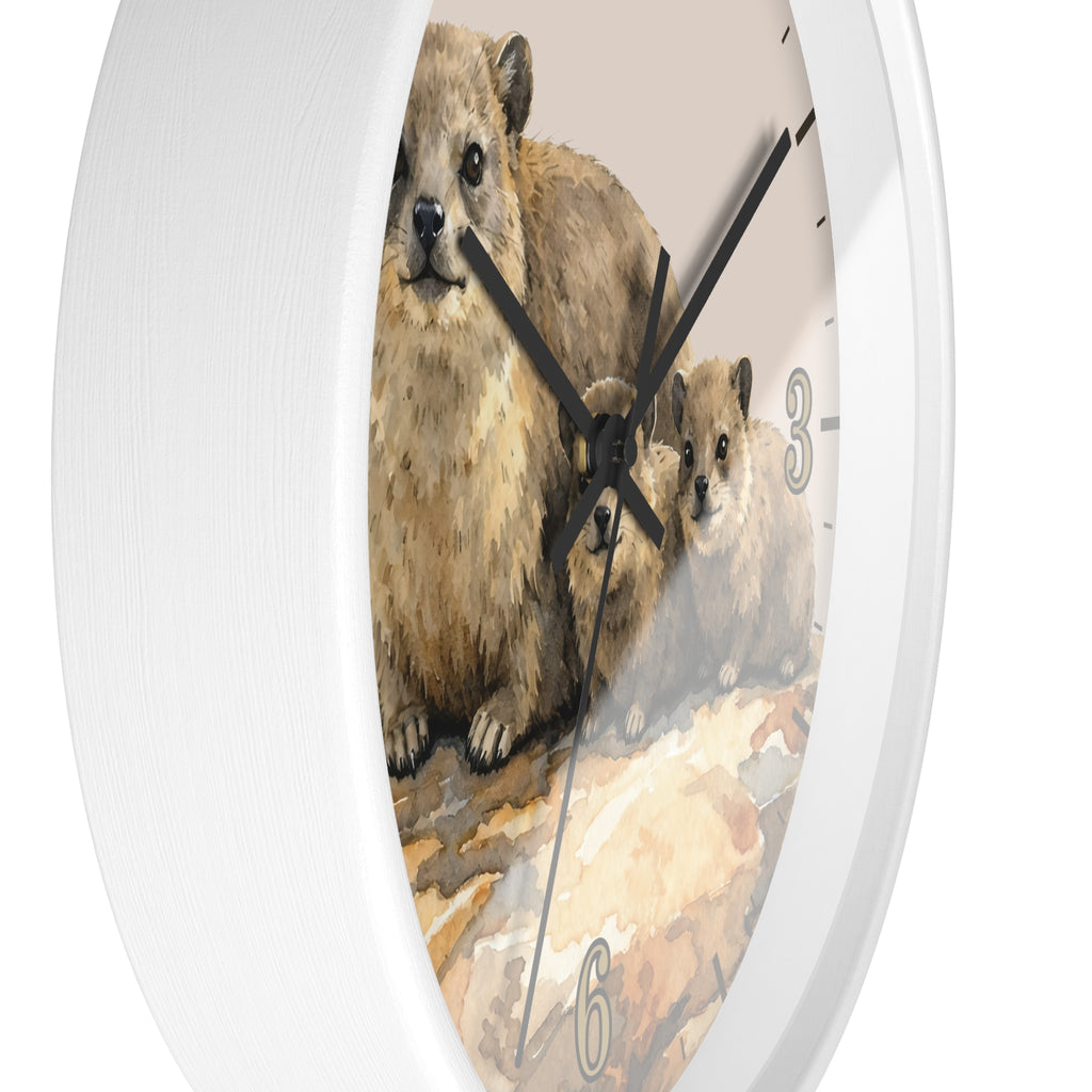 Rock Hyraxes Family Wall Clock — Watercolor Animal Decor