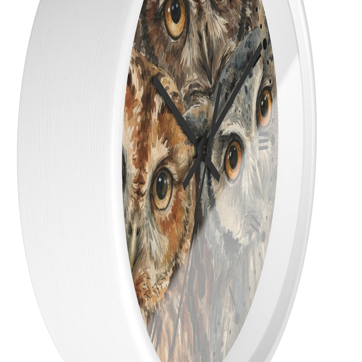 Owl Trio Wall Clock — Watercolor Woodland Bird Decor