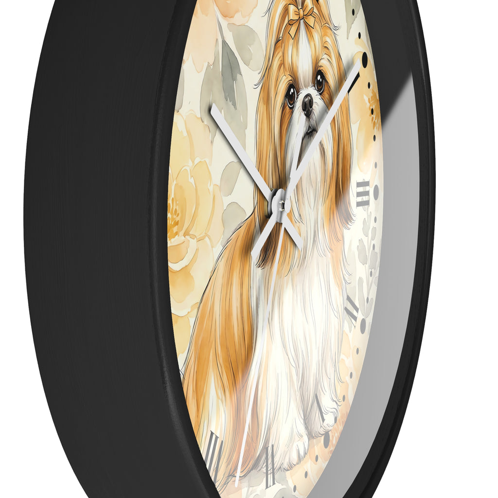 Shih Tzu Floral Wall Clock – Cute Dog Decor for Pet Lovers