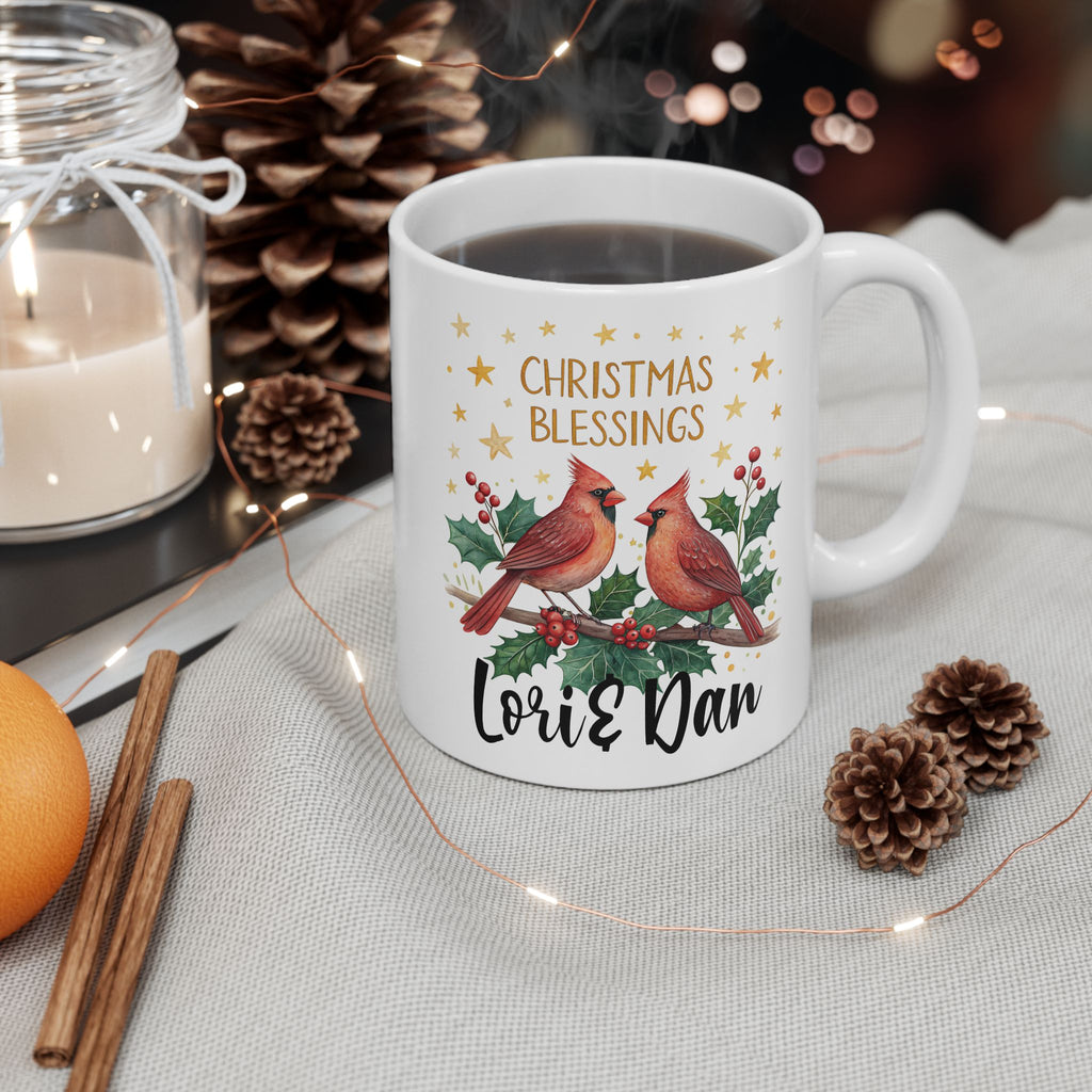 Cardinal Bird Couple Christmas Mug | Christmas Holiday Coffee Cup