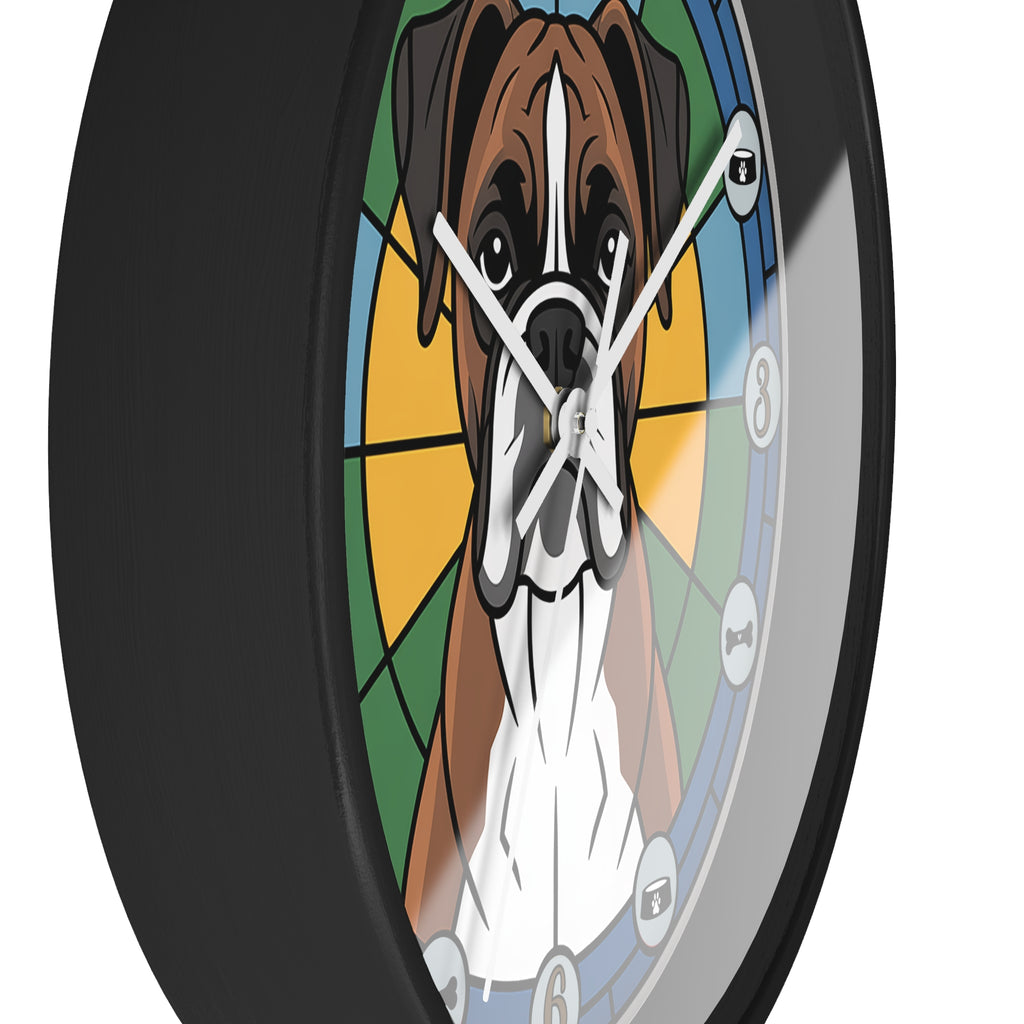 Wall clock with a dog illustration in a stained glass style