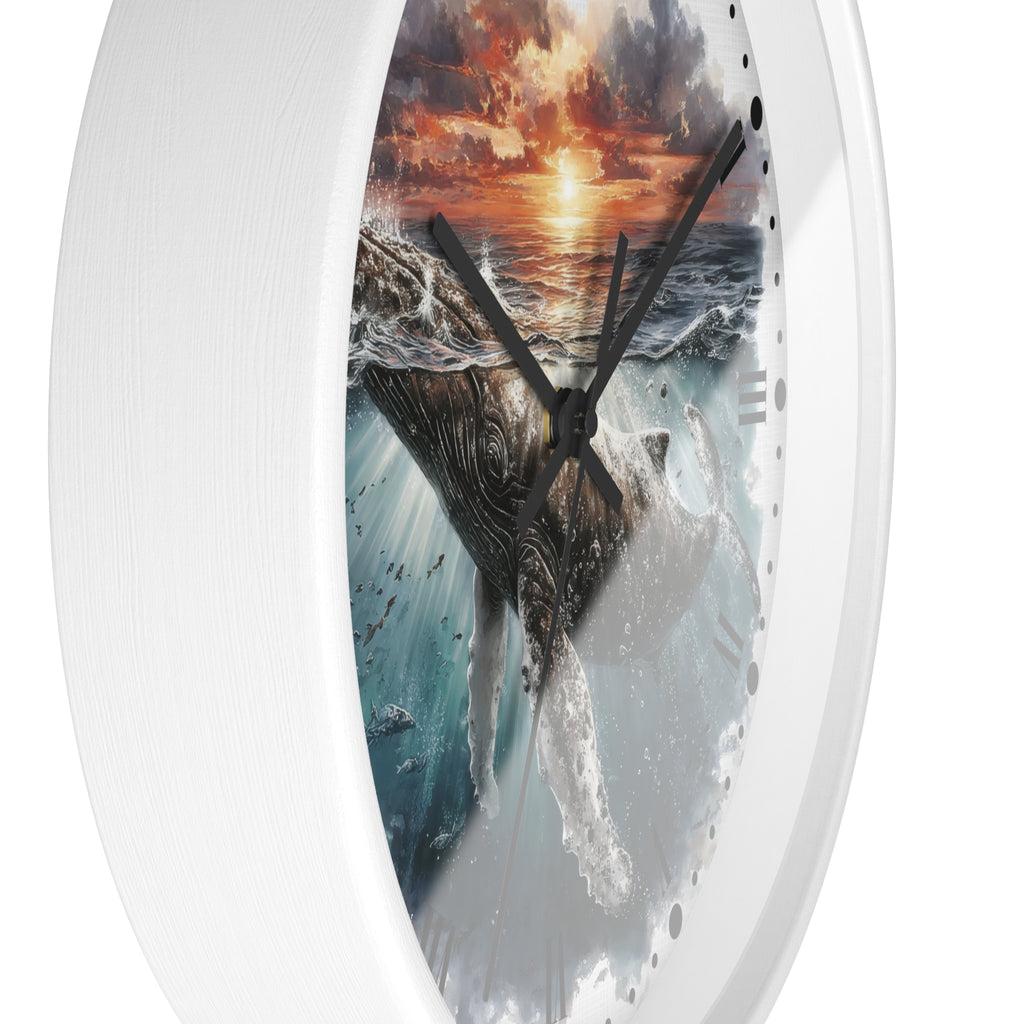 Humpback Whale Sunset Wall Clock — Ocean Animal Decor