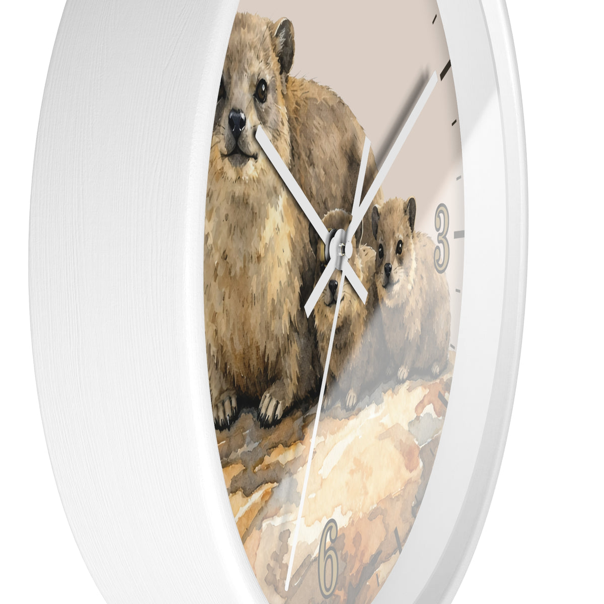 Rock Hyraxes Family Wall Clock — Watercolor Animal Decor