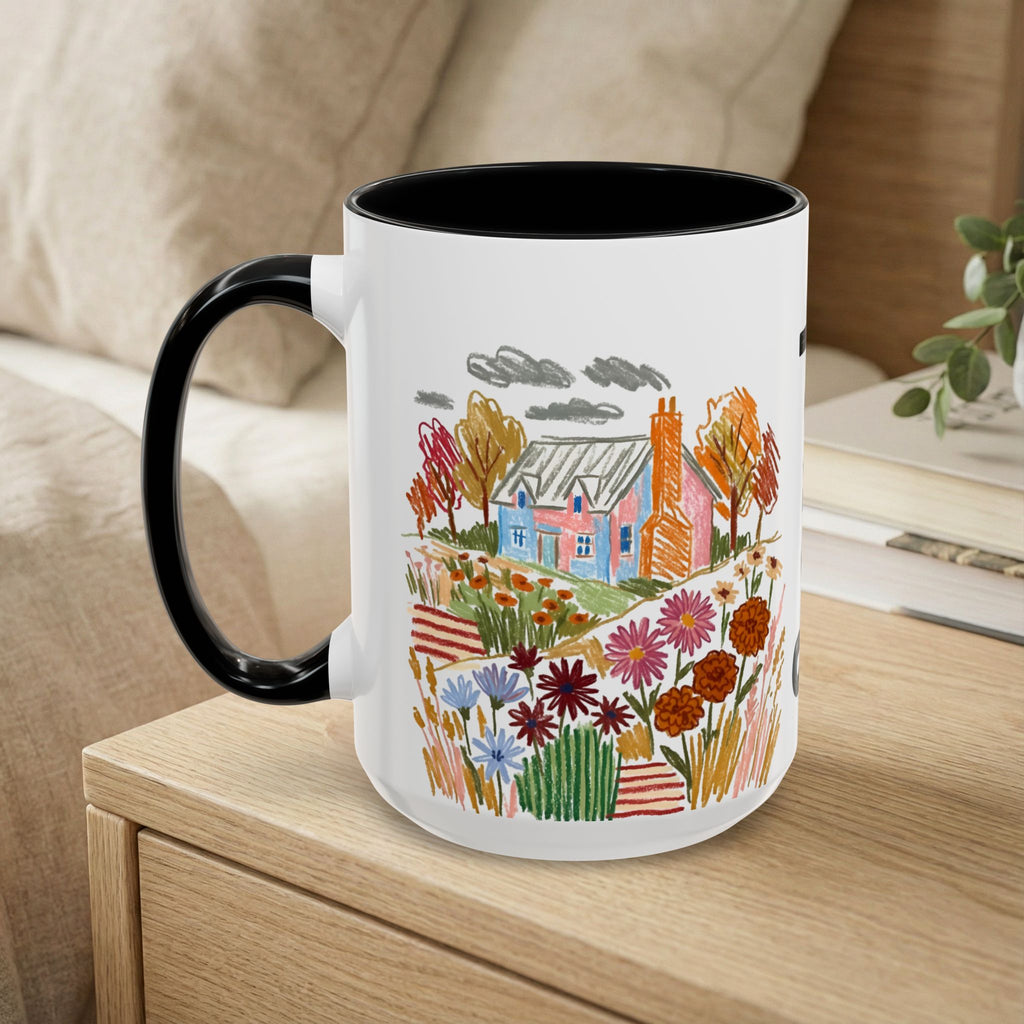 Personalized Floral Cottage Coffee Mug | Custom Name Accent Mug (11/15oz)
