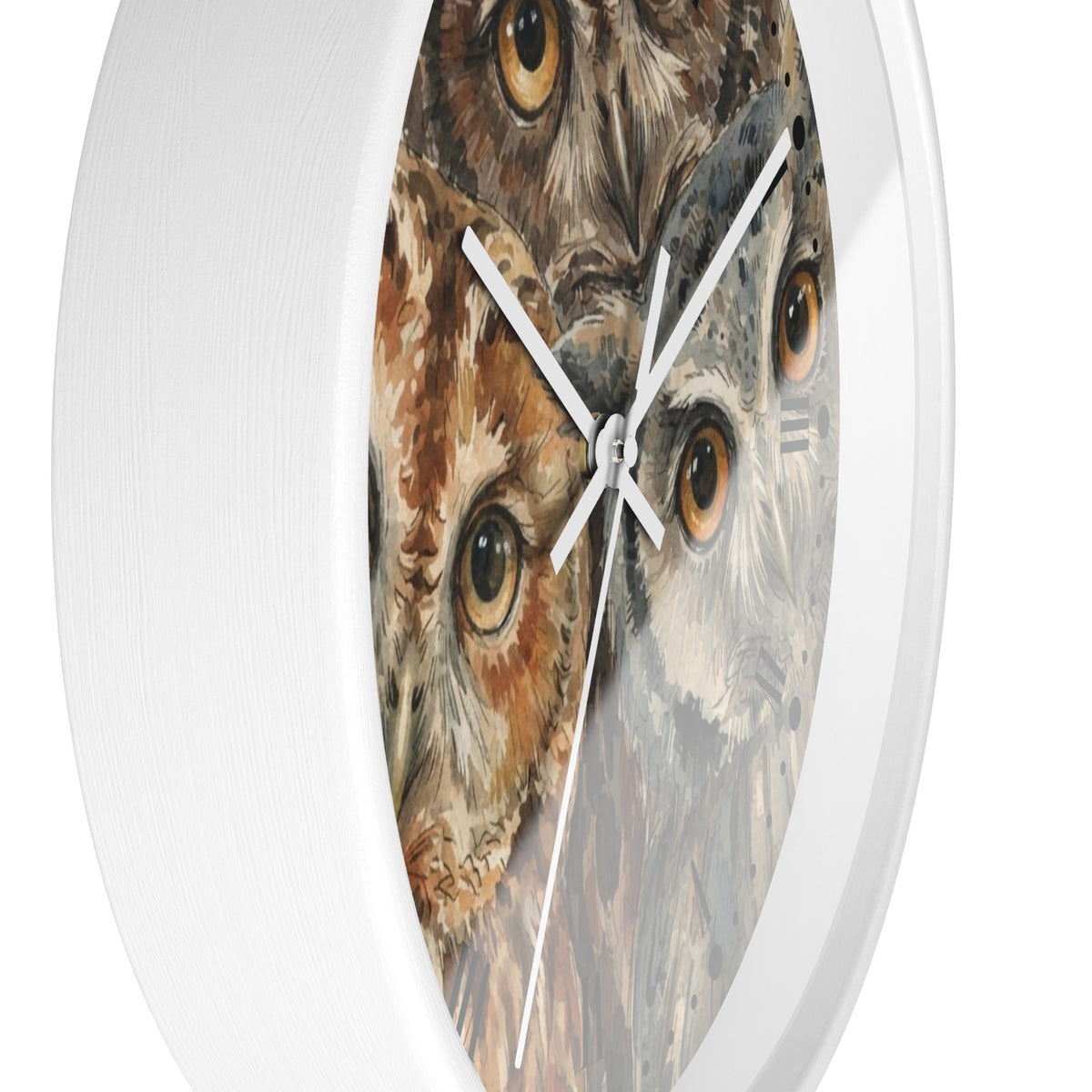 Owl Trio Wall Clock — Watercolor Woodland Bird Decor