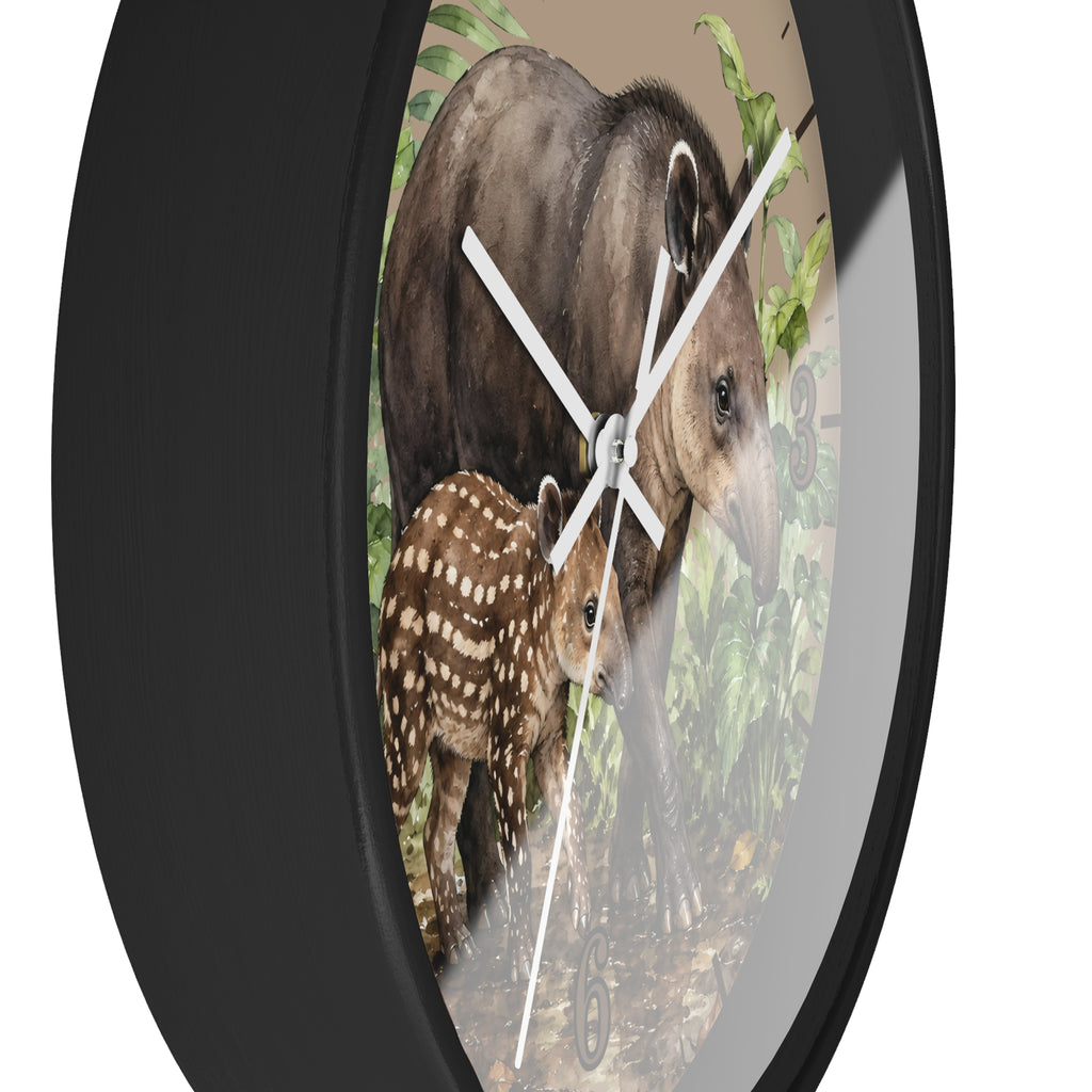 Baird's Tapir Family Wall Clock — Tropical Watercolor Jungle Nursery Decor