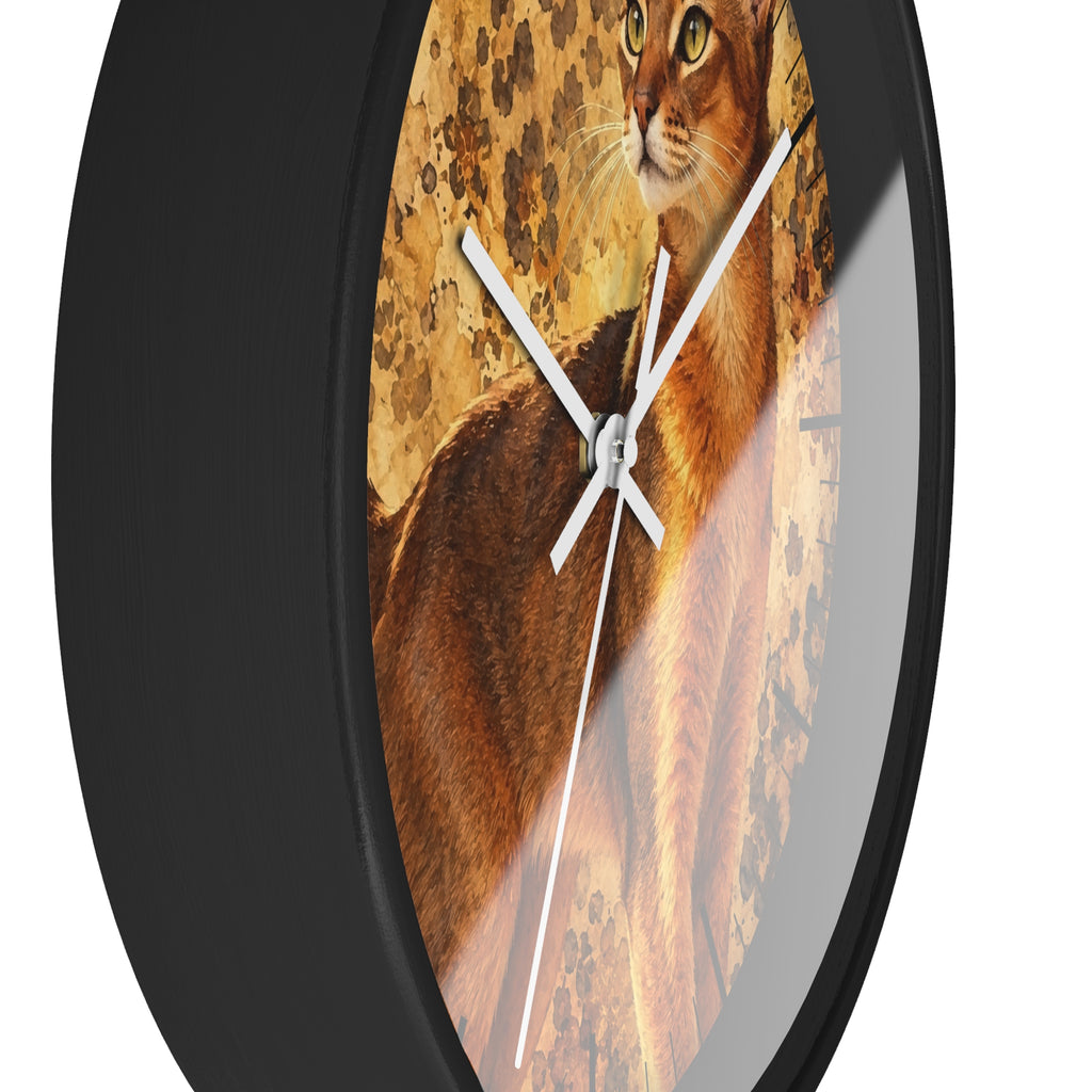Cheetah Print Abyssinian Cat Wood Wall Clock