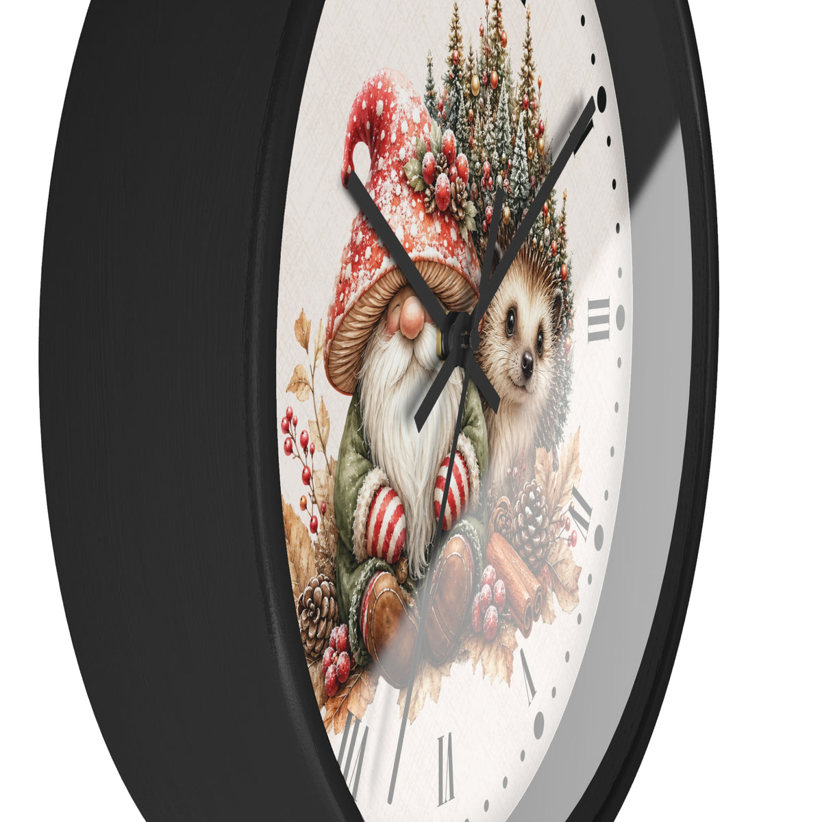 Christmas Gnome & Hedgehog Wall Clock — Cute Holiday Nursery Decor