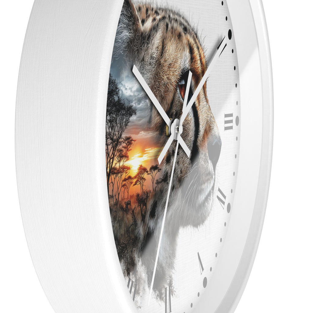 Cheetah Sunset Wall Clock — Safari Animal Landscape Decor