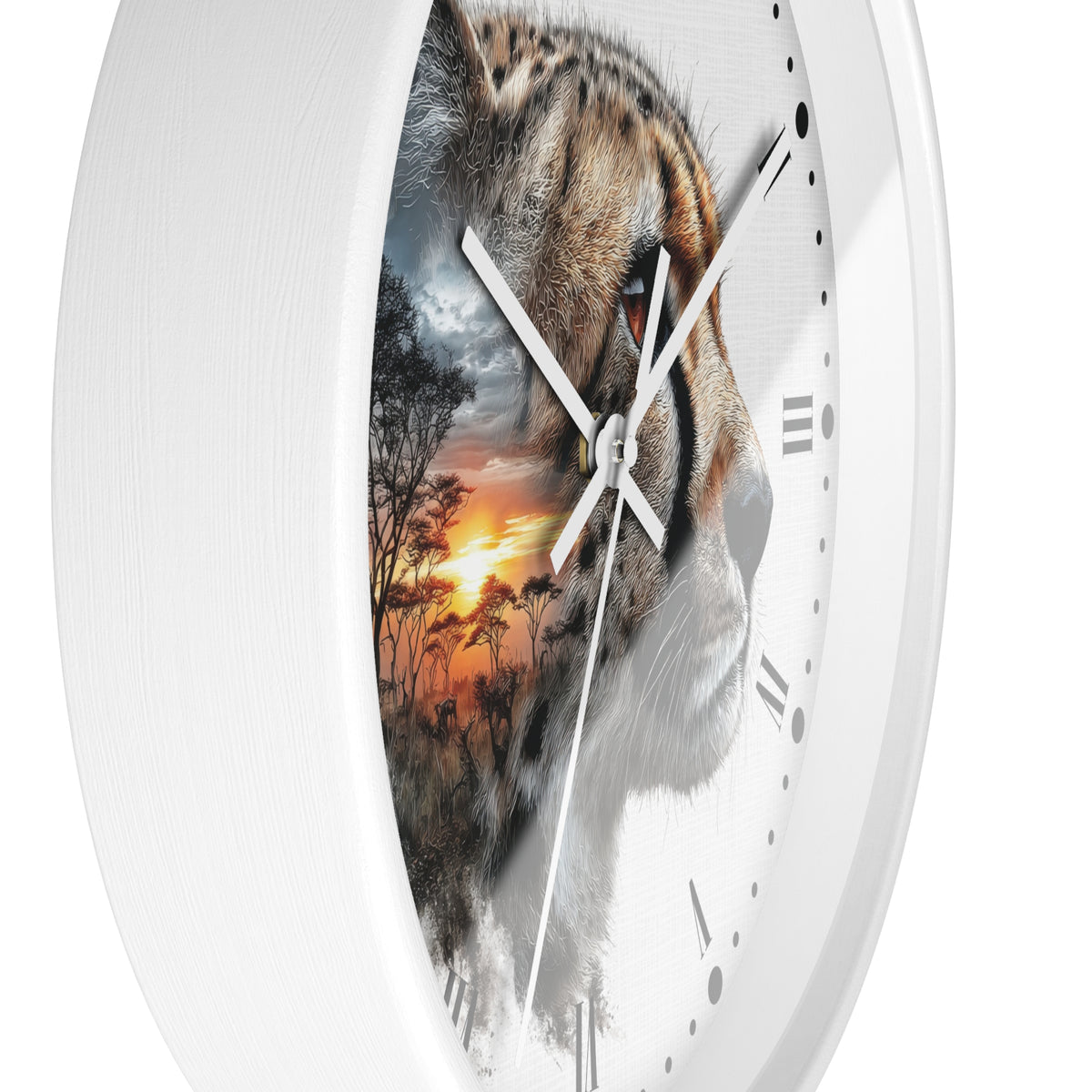 Cheetah Sunset Wall Clock — Safari Animal Landscape Decor