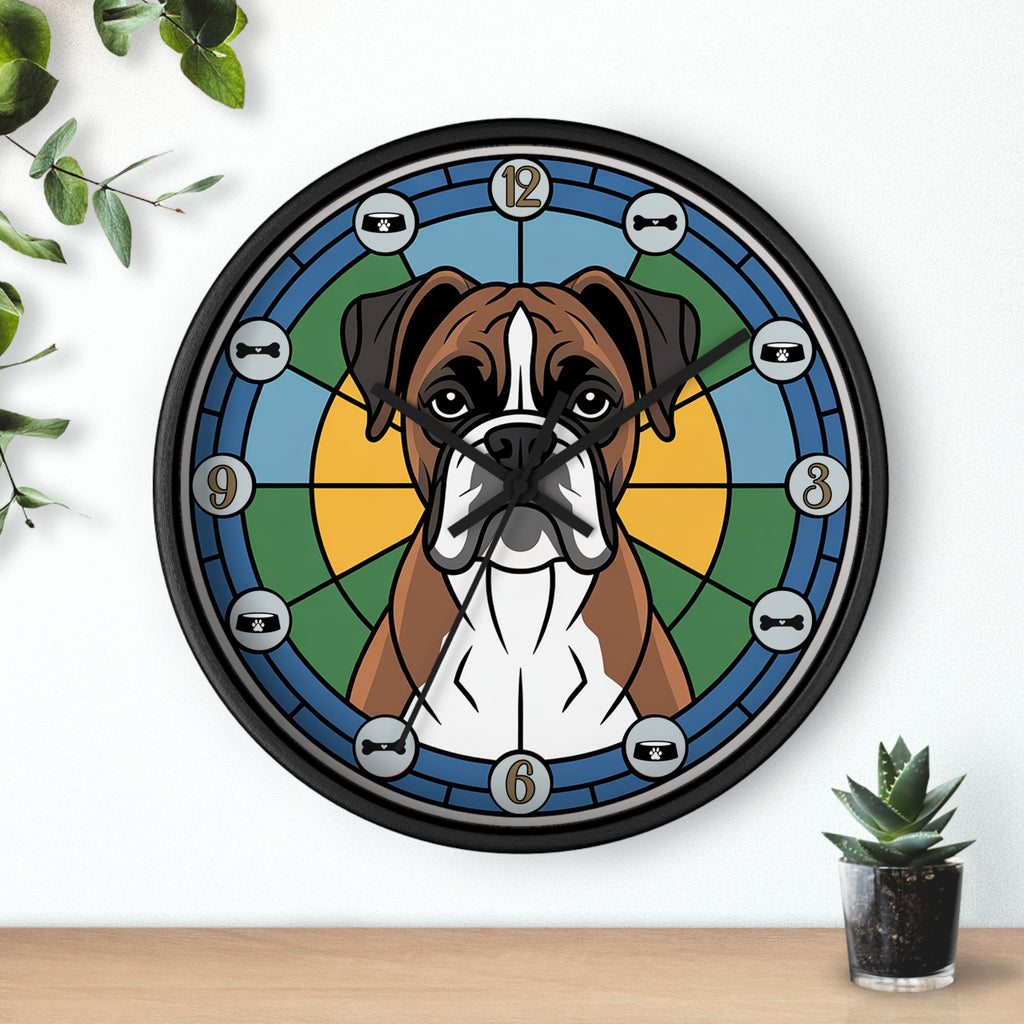 Decorative wall clock with a dog's face design on a white background