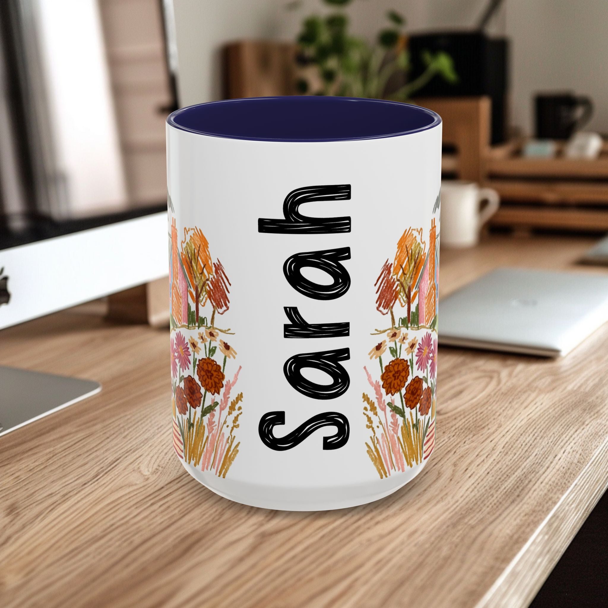 Personalized Floral Cottage Coffee Mug | Custom Name Accent Mug (11/15oz)