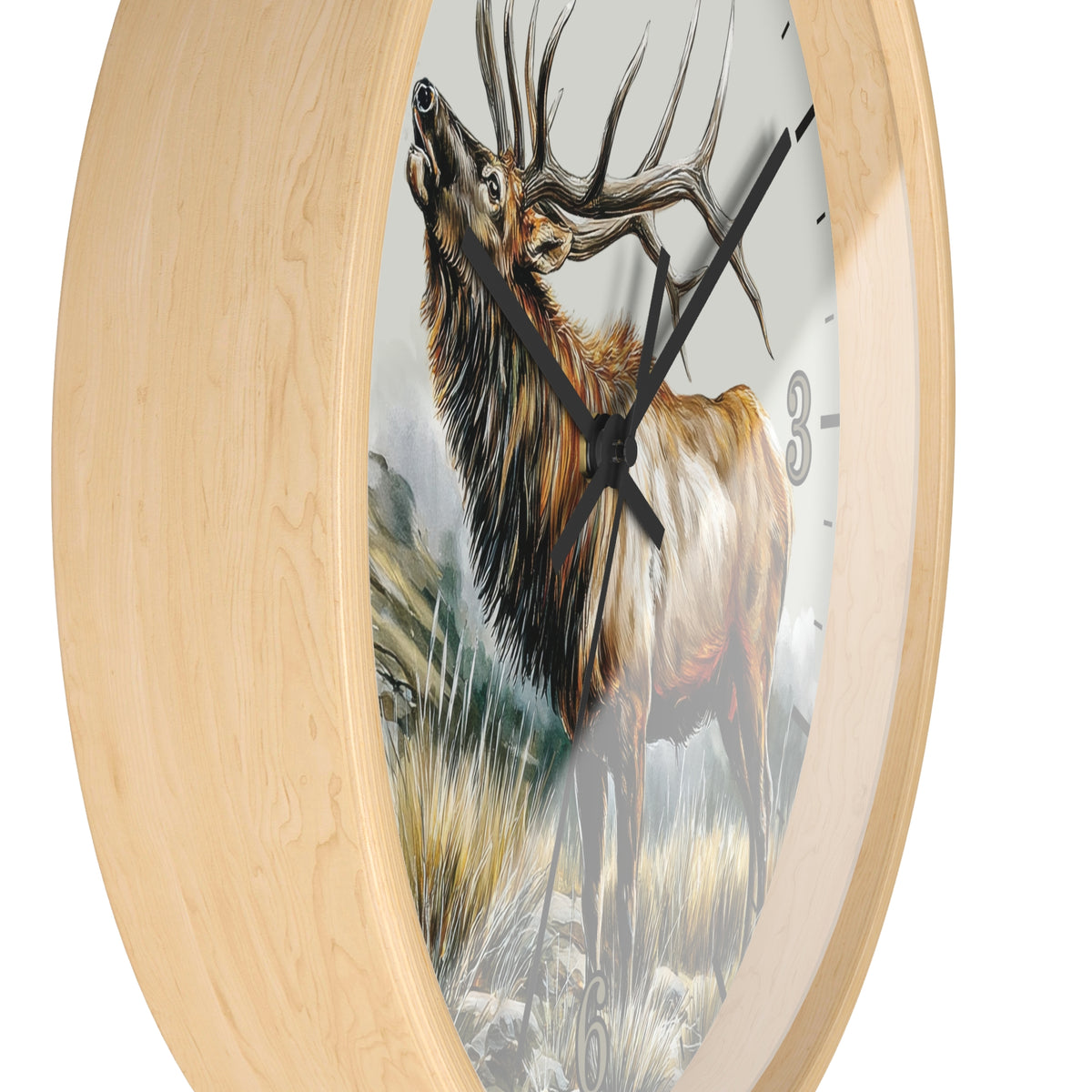 Elk Winter Wall Clock – Rustic Wildlife Home Decor