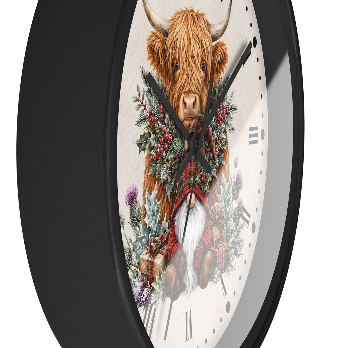 Highland Cow & Gnome Christmas Wall Clock — Festive Winter Home Decor