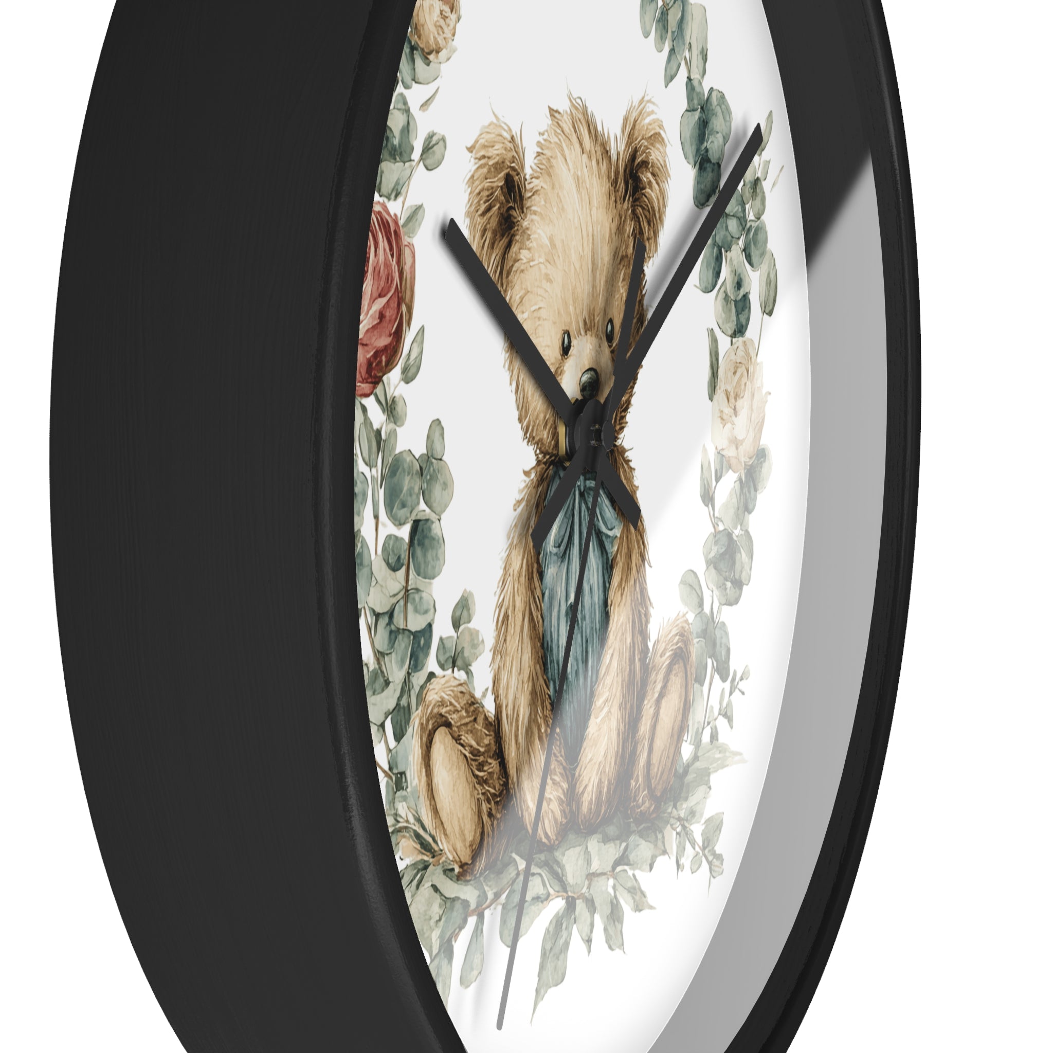 Teddy Bear Floral Wall Clock - Multiple Colors — Nursery Decor Clock with Soft Vintage Illustration