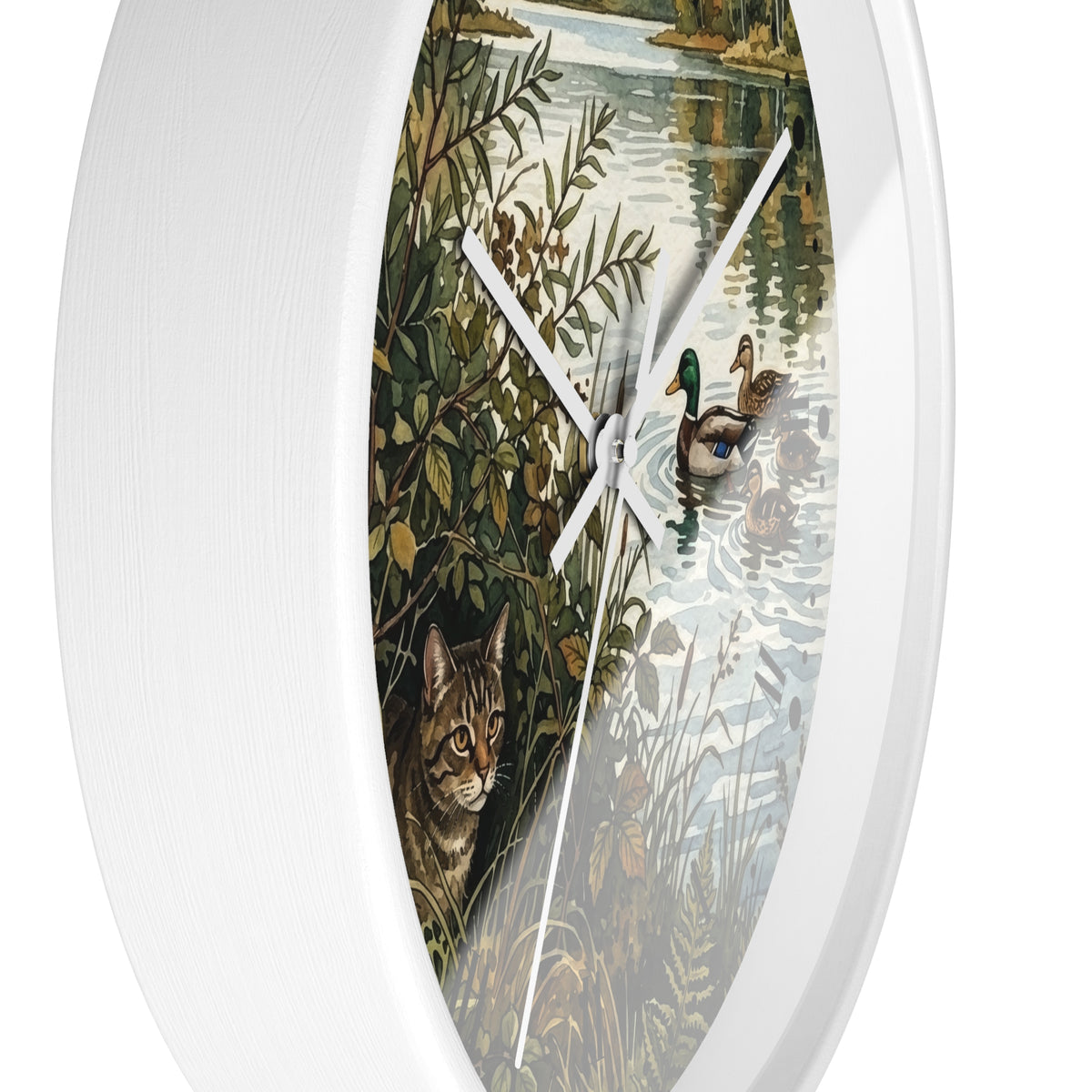 Woodland Cat and Ducks Lakeside Nature Wall Clock