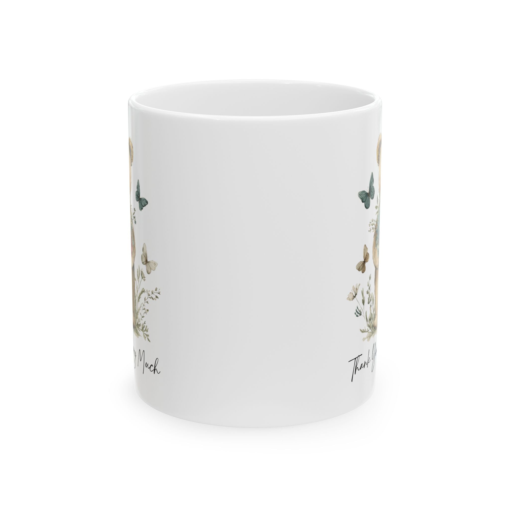 Floral Teddy Bear Thank You Mug — Botanical Ceramic Coffee Cup (11oz, 15oz)