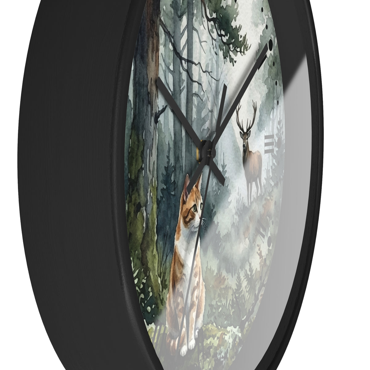 Forest Ginger Cat and Deer Woodland Wall Clock