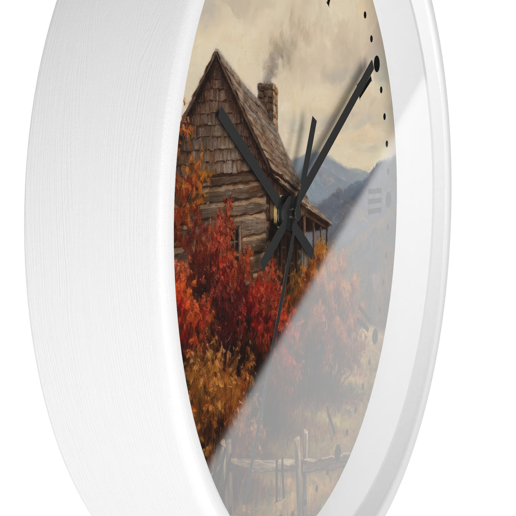 Rustic Cabin Autumn Mountain Wall Clock