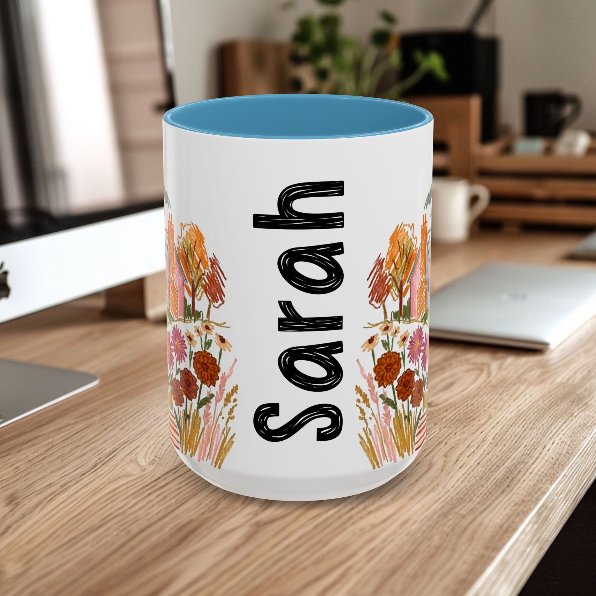 Personalized Floral Cottage Coffee Mug | Custom Name Accent Mug (11/15oz)