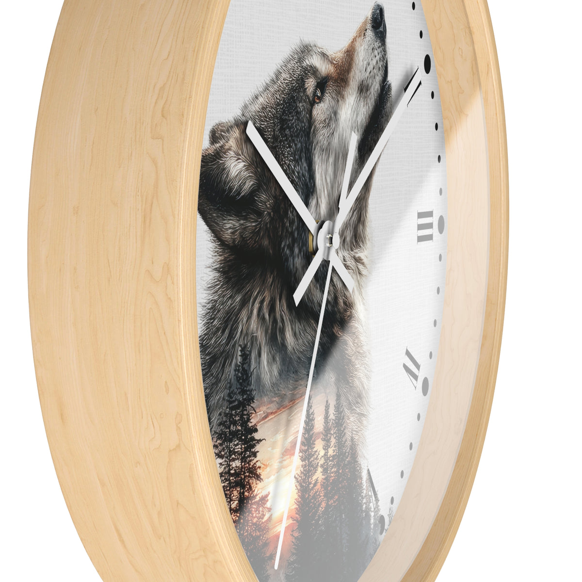 Wolf Sunset Wall Clock — Woodland Animal Art Decor