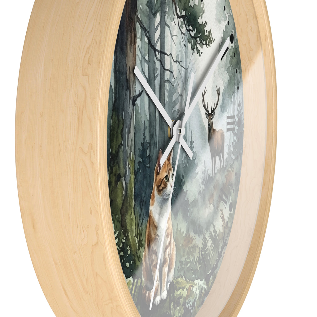 Forest Ginger Cat and Deer Woodland Wall Clock