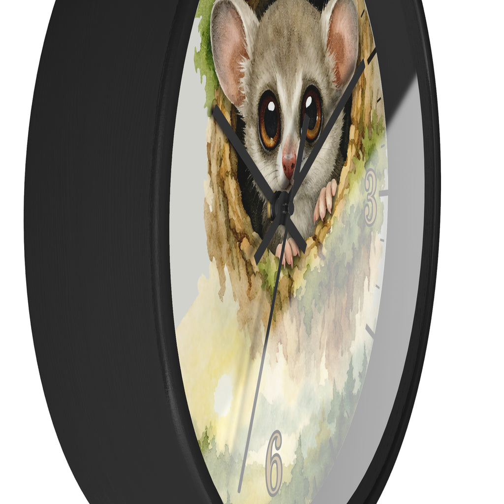 Galego Bush Baby Wall Clock — Watercolor Wildlife Nursery Decor