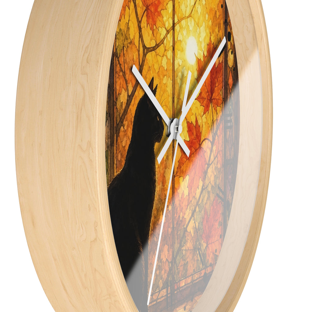 Window Cat Wall Clock — Black Cat Stained Glass Decor