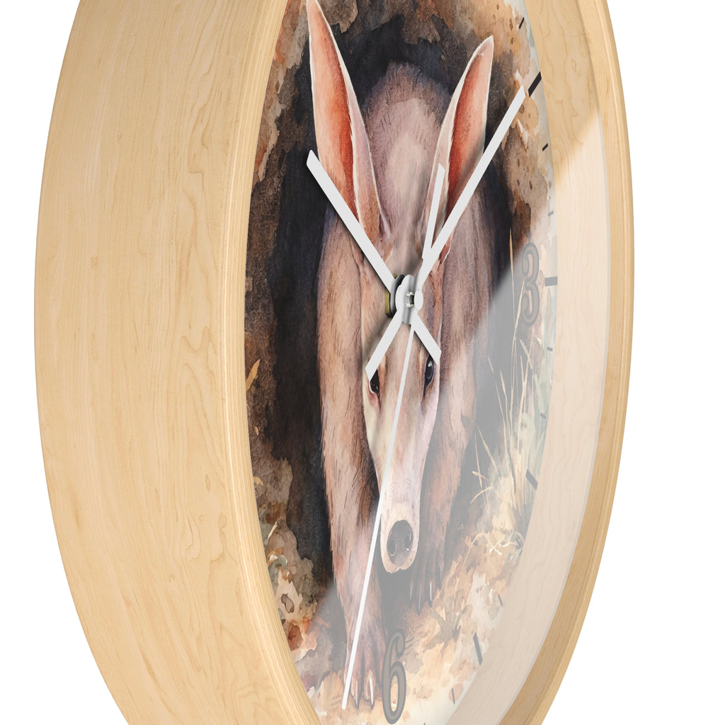 Aardvark Watercolor Wall Clock — Whimsical Wildlife Home Décor