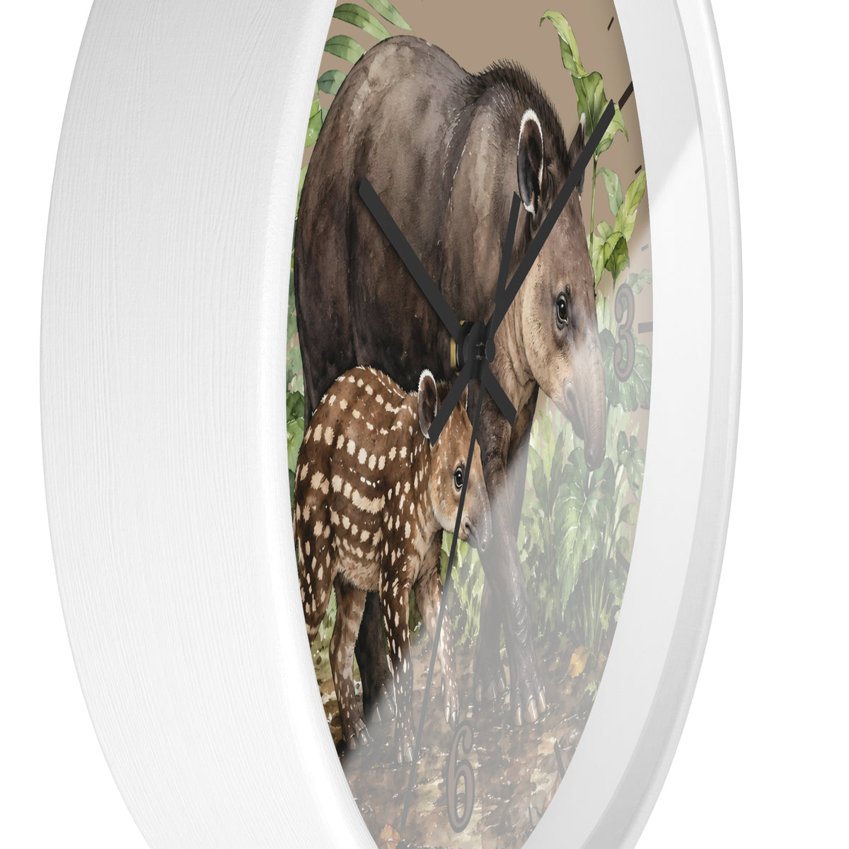 Baird's Tapir Family Wall Clock — Tropical Watercolor Jungle Nursery Decor