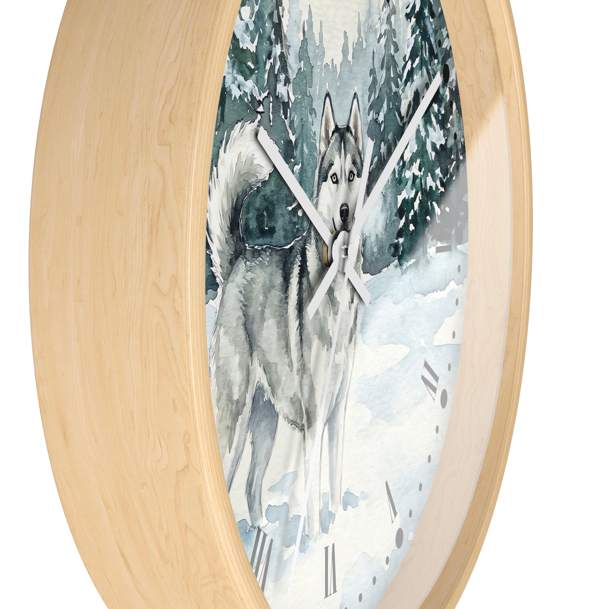 Siberian Husky Winter Wall Clock — Snowy Forest Dog Decor