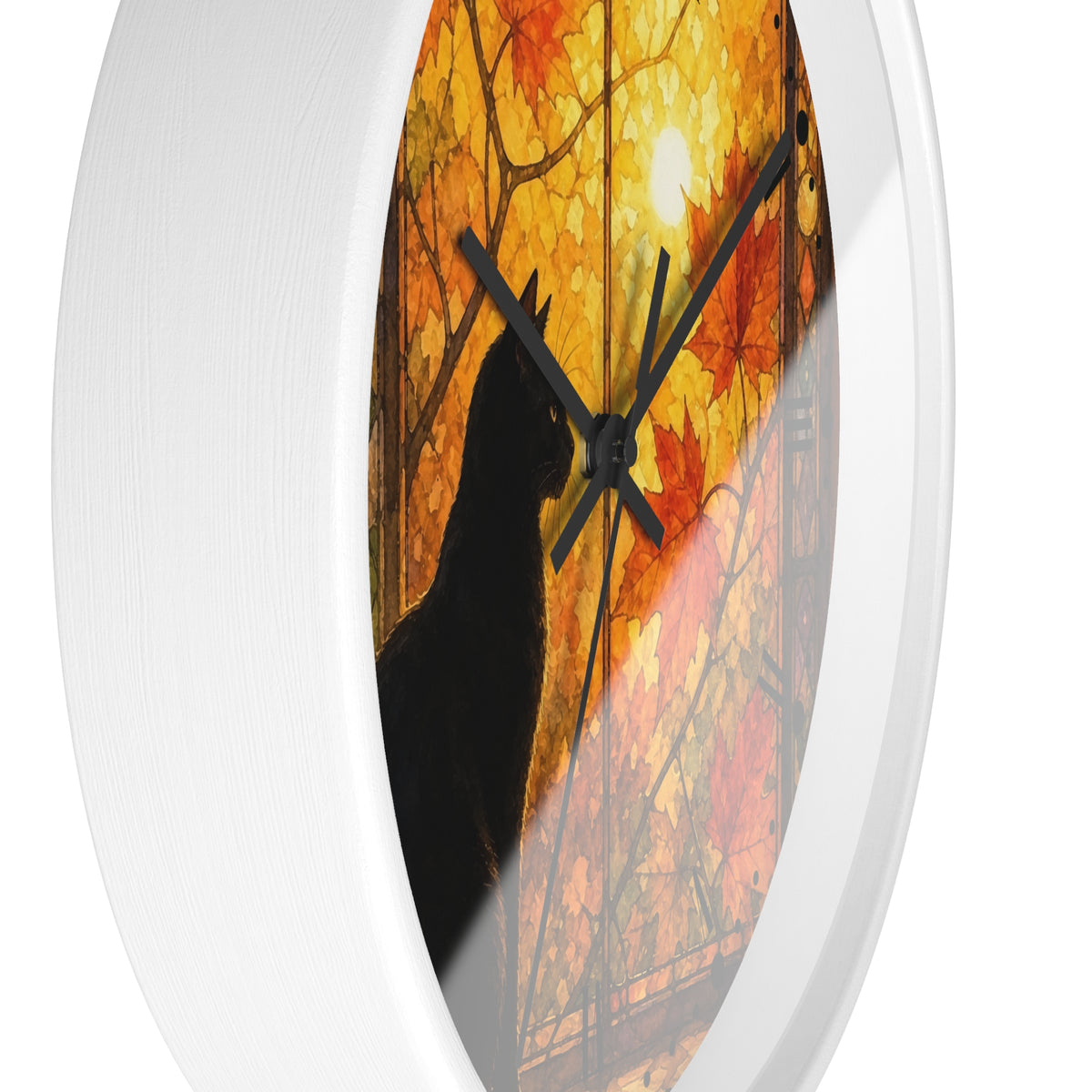 Window Cat Wall Clock — Black Cat Stained Glass Decor