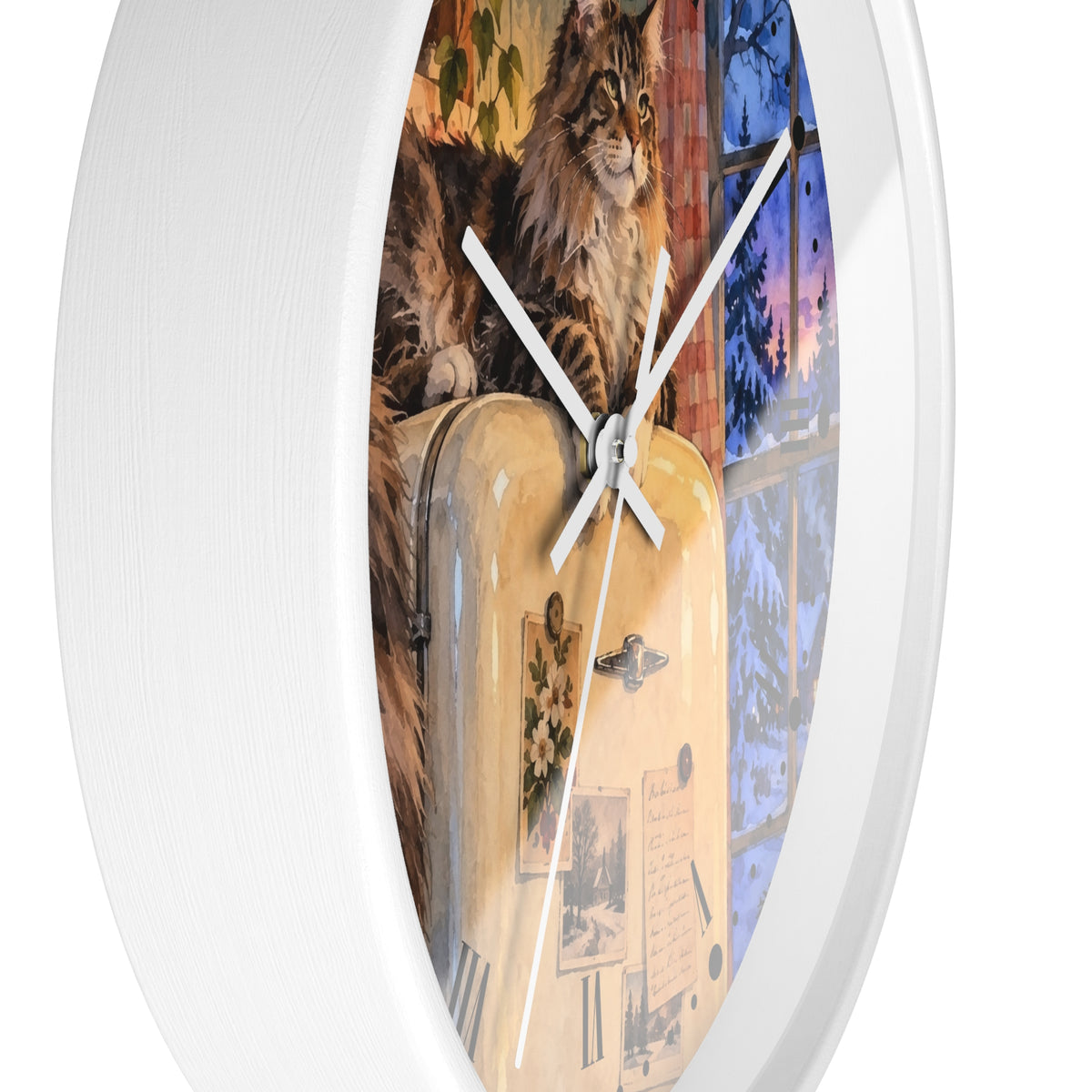 Vintage Main Coon Winter Window Wood Wall Clock
