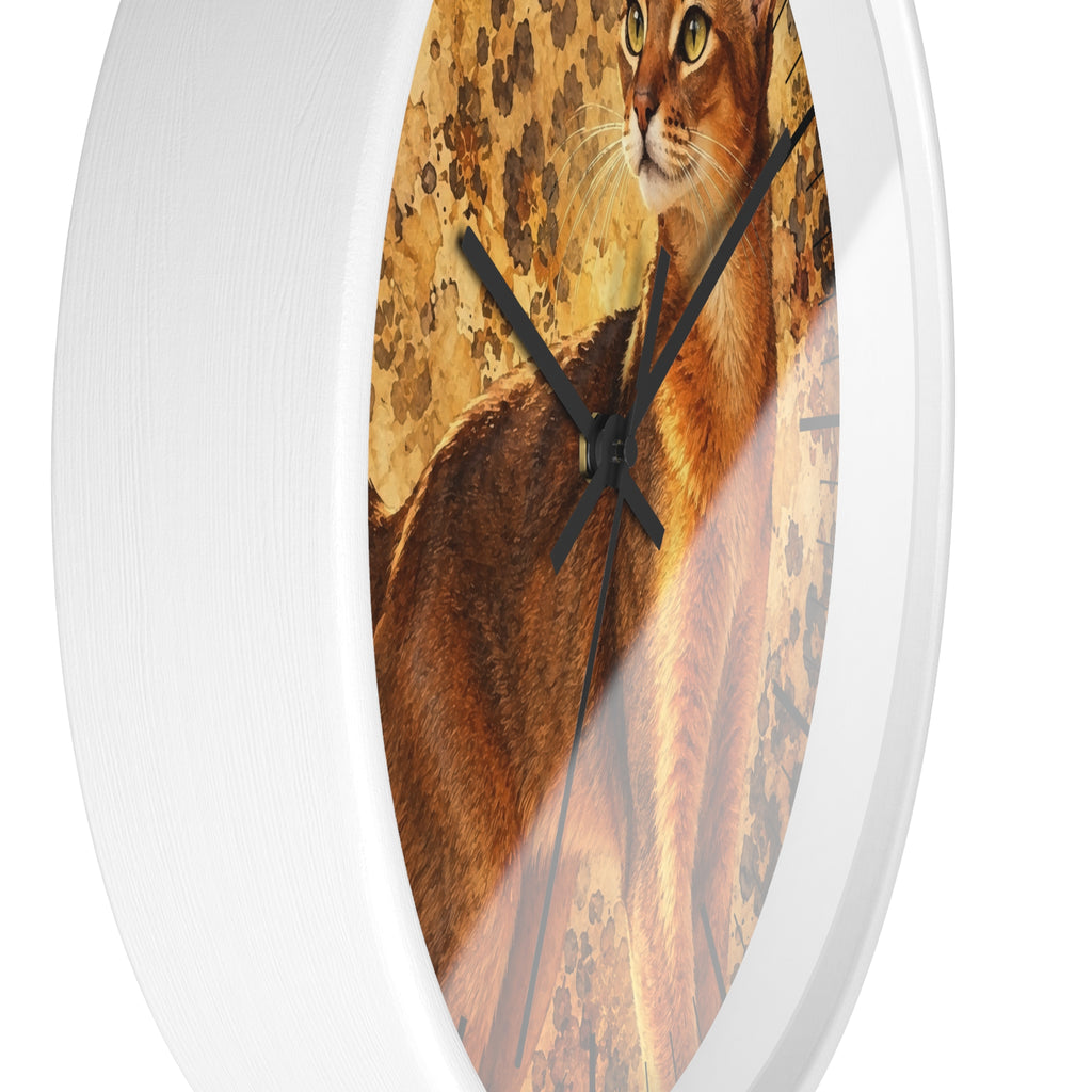 Cheetah Print Abyssinian Cat Wood Wall Clock