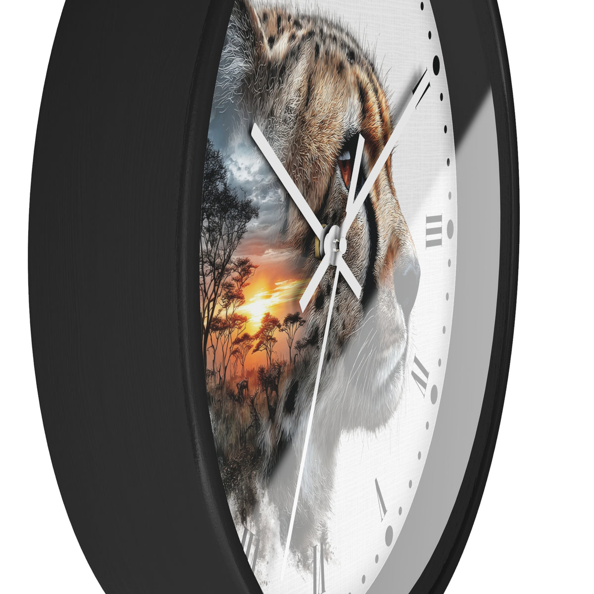 Cheetah Sunset Wall Clock — Safari Animal Landscape Decor