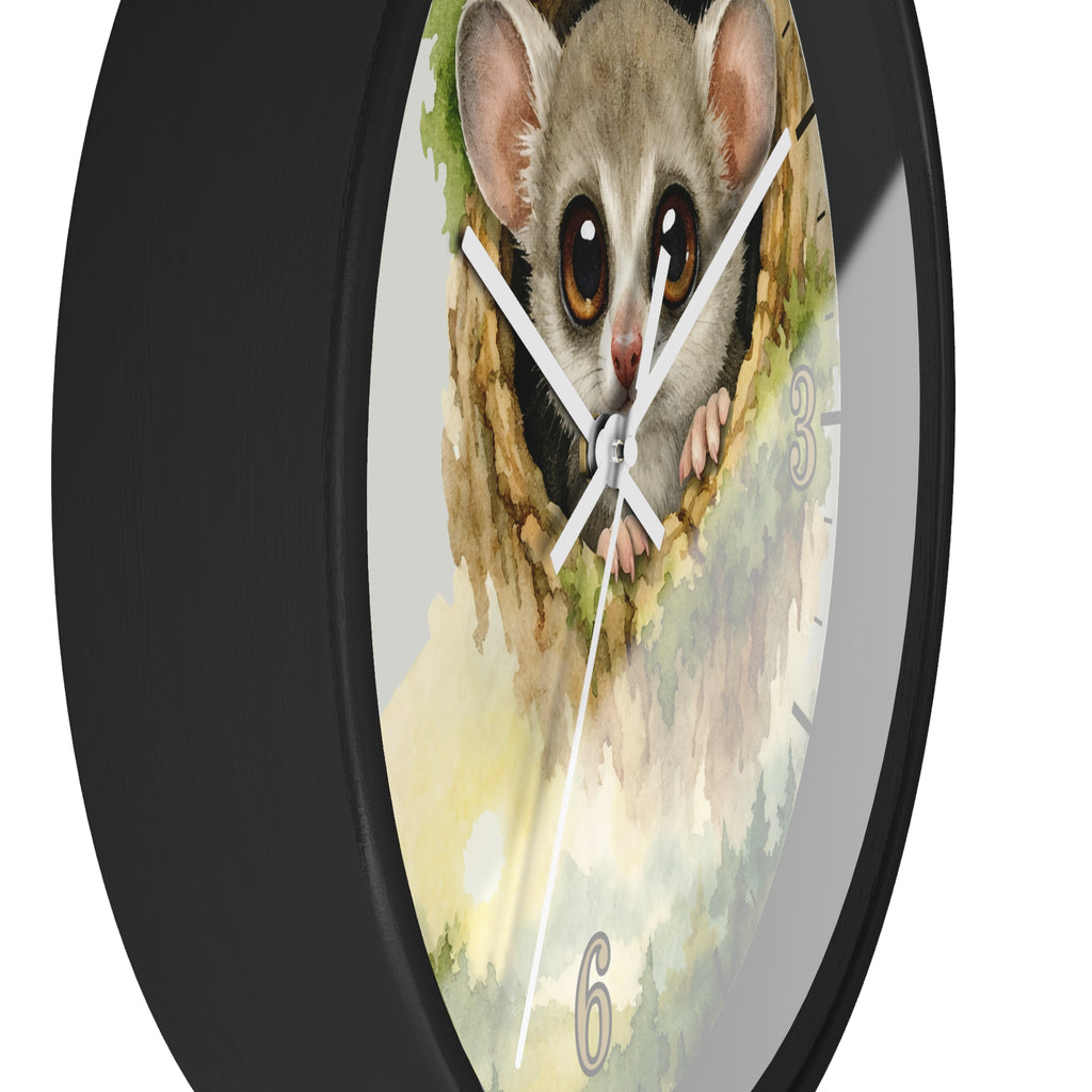 Galego Bush Baby Wall Clock — Watercolor Wildlife Nursery Decor