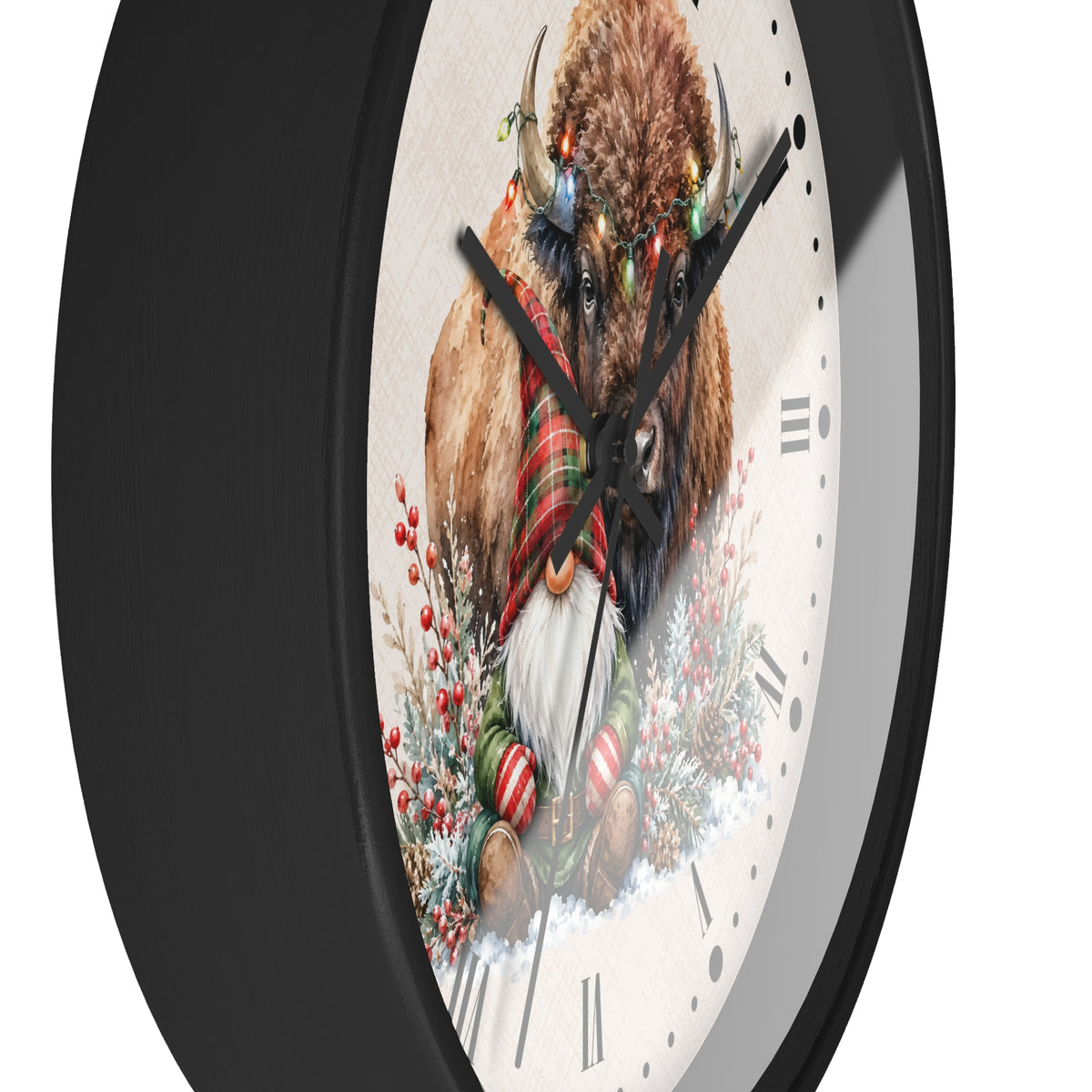 Christmas Buffalo & Gnome Wall Clock — Festive Holiday Home Decor