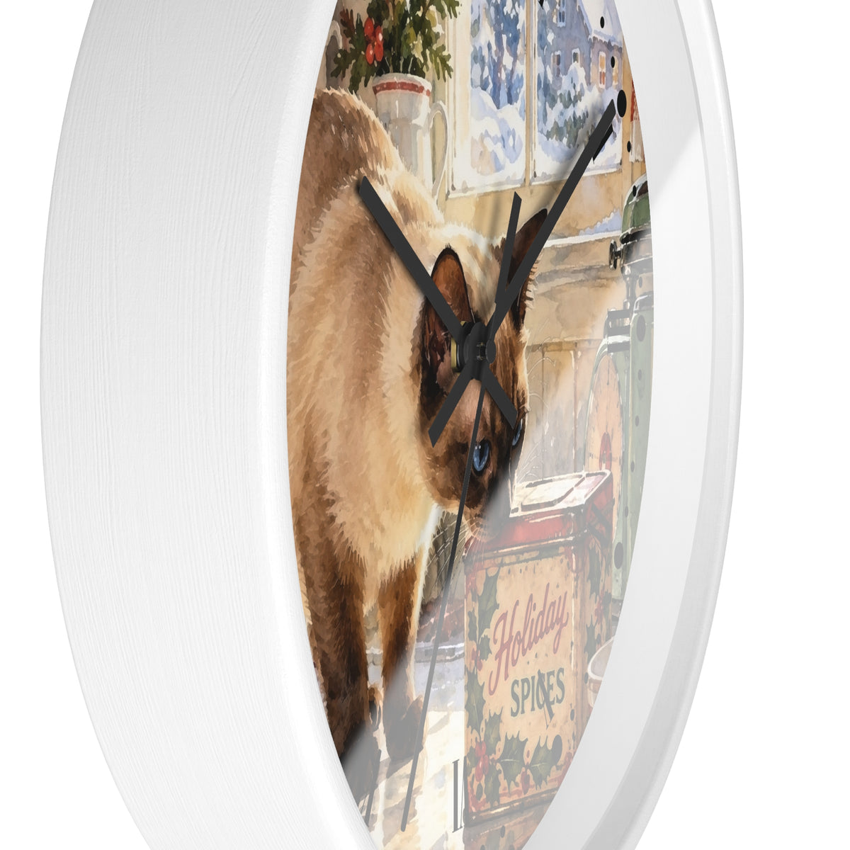 Retro Holiday Spice Siamese Cat Wood Wall Clock - Cat Lover Kitchen Decor